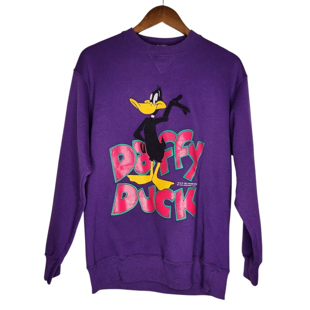 Vintage 1993 Daffy Duck Graphic Purple LS Sweatshirt Signal Sports Size Large